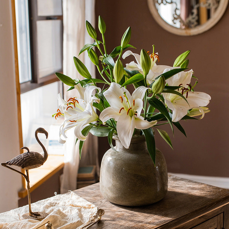 Frosted Matte Light Luxury Glass Large Vase