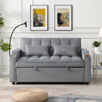 Modern Velvet Loveseat Futon Sofa Couch with Pullout Bed, Adjustable Backrest, Toss Pillows, Light Gray