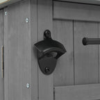 Outdoor Kitchen Island Fir Wood Kitchen Island with Stainless Steel Top, Ample Storage, Towel and Spice Racks, Bottle Opener, Grey