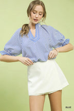 Umgee Stripe Ruffle Sleeve Split-Neck Blouse