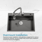 Stainless Steel Kitchen Sink, 33″x22″ Single Bowl, Overmount Handmade Sink in Black, with US Standard Drain and Hook