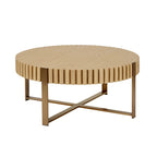 Modern Handcraft Drum Coffee Table 31.5 inch Round Coffee Table for Living Room,Small Coffee Table with Sturdy Pedestal,Natural Ash