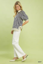 Umgee Geometric Leaf Print Popover Top