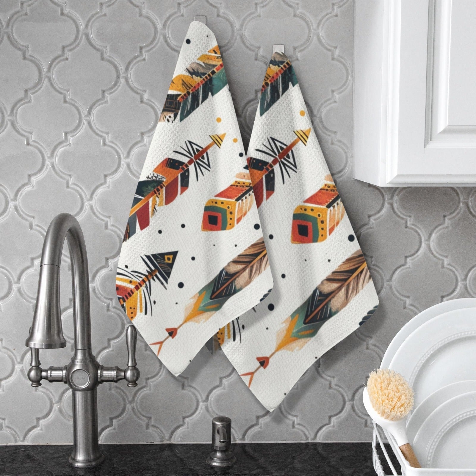 Southwestern Feathers Set of 2 Dish Towels Made in America Baha Ranch Western Wear
