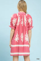 Umgee Two Tone Border Print Mini Dress