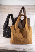 Fame Large Grommeted Suede Shoulder Bag