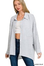 Zenana Woven Stripe Button Down Shirt