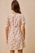 SO ME Floral Lace Trimed  Short Sleeves Mini Dress