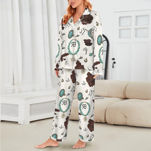 Baha Ranch Brands & Turquoise Cowgirl Christmas Western Cowprint Satin Pajamas Baha Ranch Western Wear