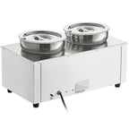 Electric Soup Warmer, Dual 7.4QT Stainless Steel Round Pot 86~185°F Adjustable Temp, 1200W Commercial Bain Marie with Anti-dry Burn and Reset Button, Soup Station for Restaurant, Buffet, Silver