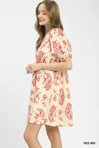Umgee Mix Paisley Scallop Trim Dress