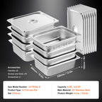 8 Pack Hotel Pans, 1/2 Size Anti-Jam Steam Pan with Lid, 0.8mm Thick Stainless Steel Steam Table Pan, 4-Inch Deep Commercial Table Pan, Catering Storage Food Pan, for Industrial & Scientific