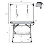 46' Folding Dog Pet Grooming Table Stainless Steel Frame Rubber Mat on Board with Adjustable Arm and Clamps pet dog Cat Grooming Table (SILVER-GRAY COLOR)