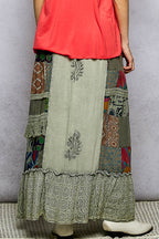 POL Printed Patchwork Embroidered Ruffled Skirt