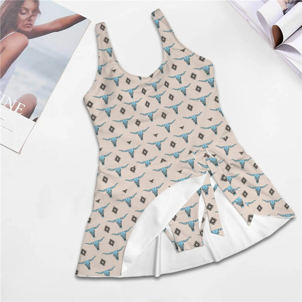 Baha Ranch Turquoise Longhorn Skirted Swimsuit Baha Ranch Western Wear