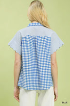 Umgee Mixed Gingham Short Sleeve Shirt