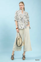 Umgee Mixed Print Button Front Top