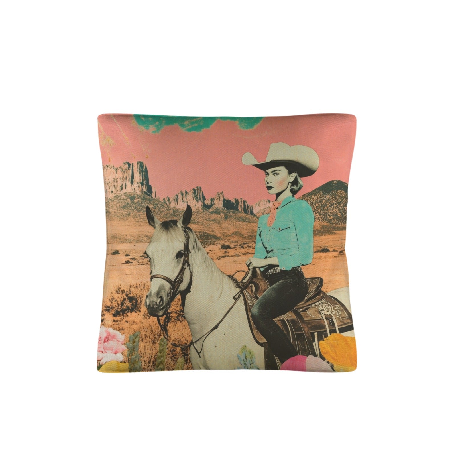 Baha Ranch Retro Pop Western Ride Cowgirl Pillow Case Made in America Baha Ranch Western Wear
