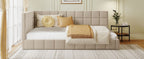 Full Size Upholstered Daybed/Sofa Bed Frame-Beige, Velvet