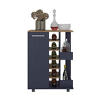 Carefree bar cabinet, bottle racks, double side shelves, modern design in Kronos Ash and Kronos Blue.