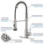 Kitchen Faucet with Pull Down Sprayer and 4 Spraying Modes Single Handle Commercial Spring Kitchen Sink Faucet Brushed Nickel 1 or 3 Hole