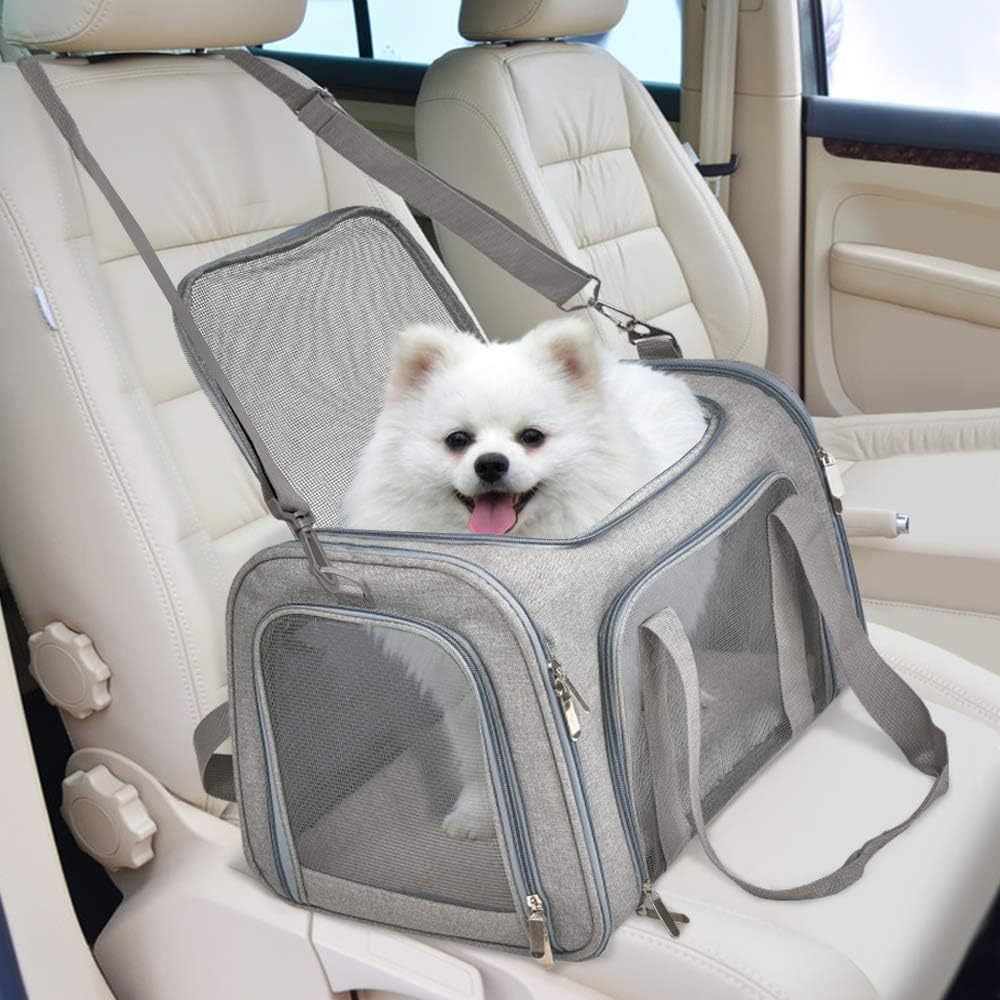 Dog Carrier For Small Medium Cats Puppies Up To 15 Lbs Carrier Soft Sided, Collapsible Travel Puppy Carrier Grey