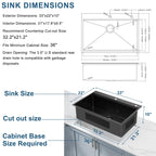 33 Inch Gunmetal Black Drop in Workstation kithchen Sink -33 'x 22' 16 Gauge Topmount Drop in Single Bowl Stainless Steel Kitchen Sink with Accessories