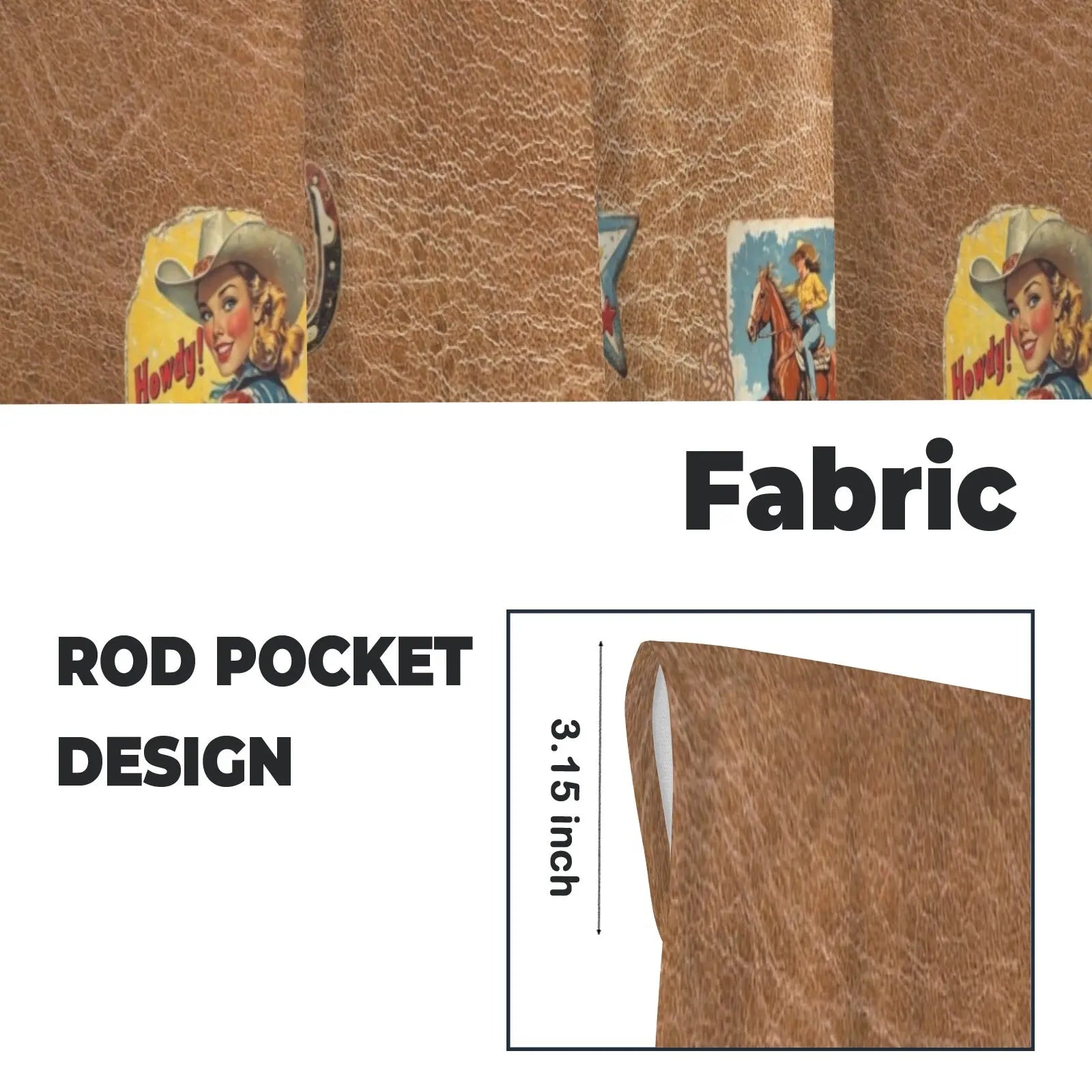 Vintage Cowgirl Window Curtains 28"x40" (2-Piece) Made in America Baha Ranch Western Wear