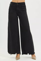 RISEN Tummy Control High Rise Palazzo Leg Frayed Hem Jeans