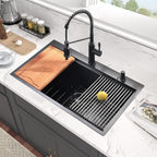 Workstation 33-inch Drop-In Kitchen Sink R10 Radius Stainless Steel Kitchen Sink Single Bowl with Intergrated Ledge & Accessories (Pack of 5) -33'x22'x10'