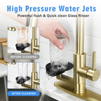 3-in-1 Kitchen Faucet with Press-Type Glass Rinser, Brushed Gold Finish, High-Arc Pull-Down Sprayer, Universal for 1 & 3 Holes, Stainless Steel and ABS Construction