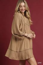 Umgee Boho Peasant Mini Dress with Trim Detail