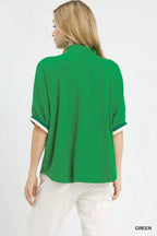 Umgee Textured Knit Top with Striped Contrast Trim