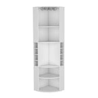 Oban Corner Bar Cabinet with Five Shelves , Eight Bottle Cubbies and Steamware White