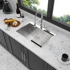 Brushed Nickel 33 x 22 Inch Kitchen Sink Drop In 16 Gauge Stainless Steel Single Bowl Topmount Basin