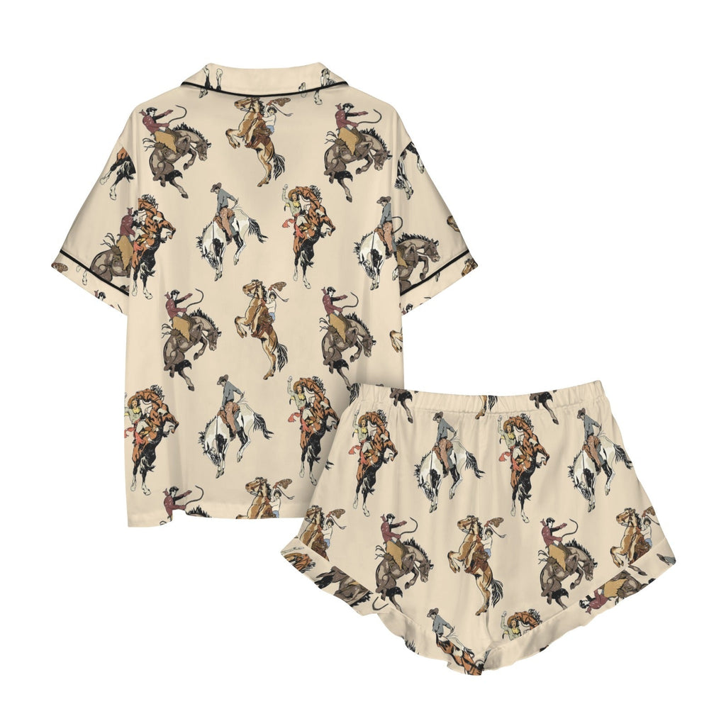 Baha Ranch Vintage Cowgirl Satin Ruffle Western Pajama Set Baha Ranch Western Wear