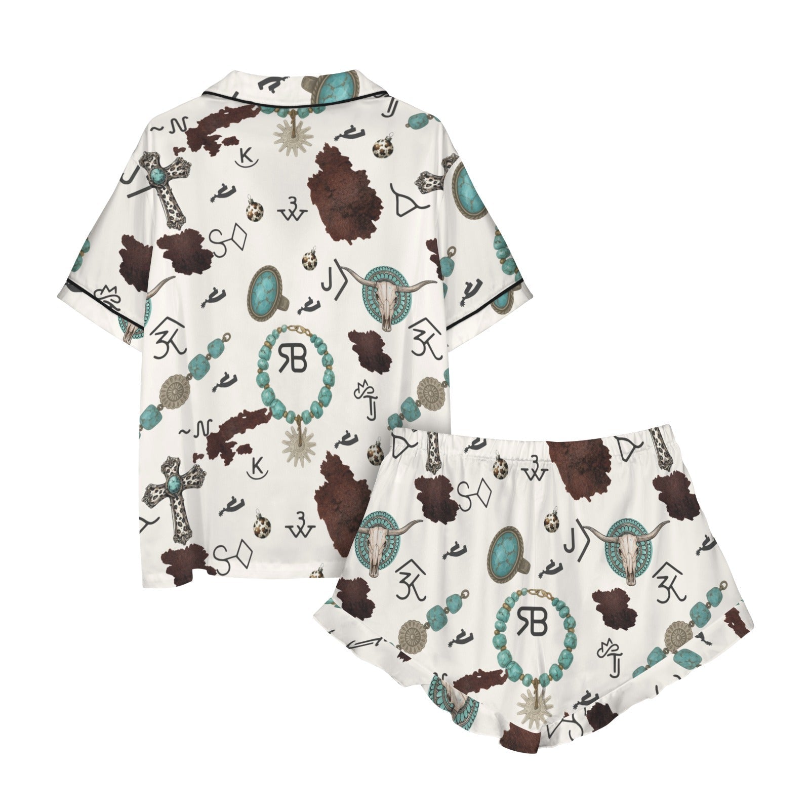 Baha Ranch Brands and Turquoise Western Satin Pajamas  Short Pajama Set Baha Ranch Western Wear