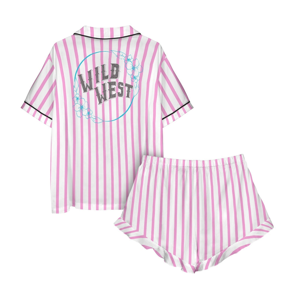 Baha Ranch Retro Pop Western Wild West Pink Pin Stripe Satin Pajamas Baha Ranch Western Wear