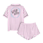 Baha Ranch Retro Pop Western Wild West Pink Pin Stripe Satin Pajamas Baha Ranch Western Wear