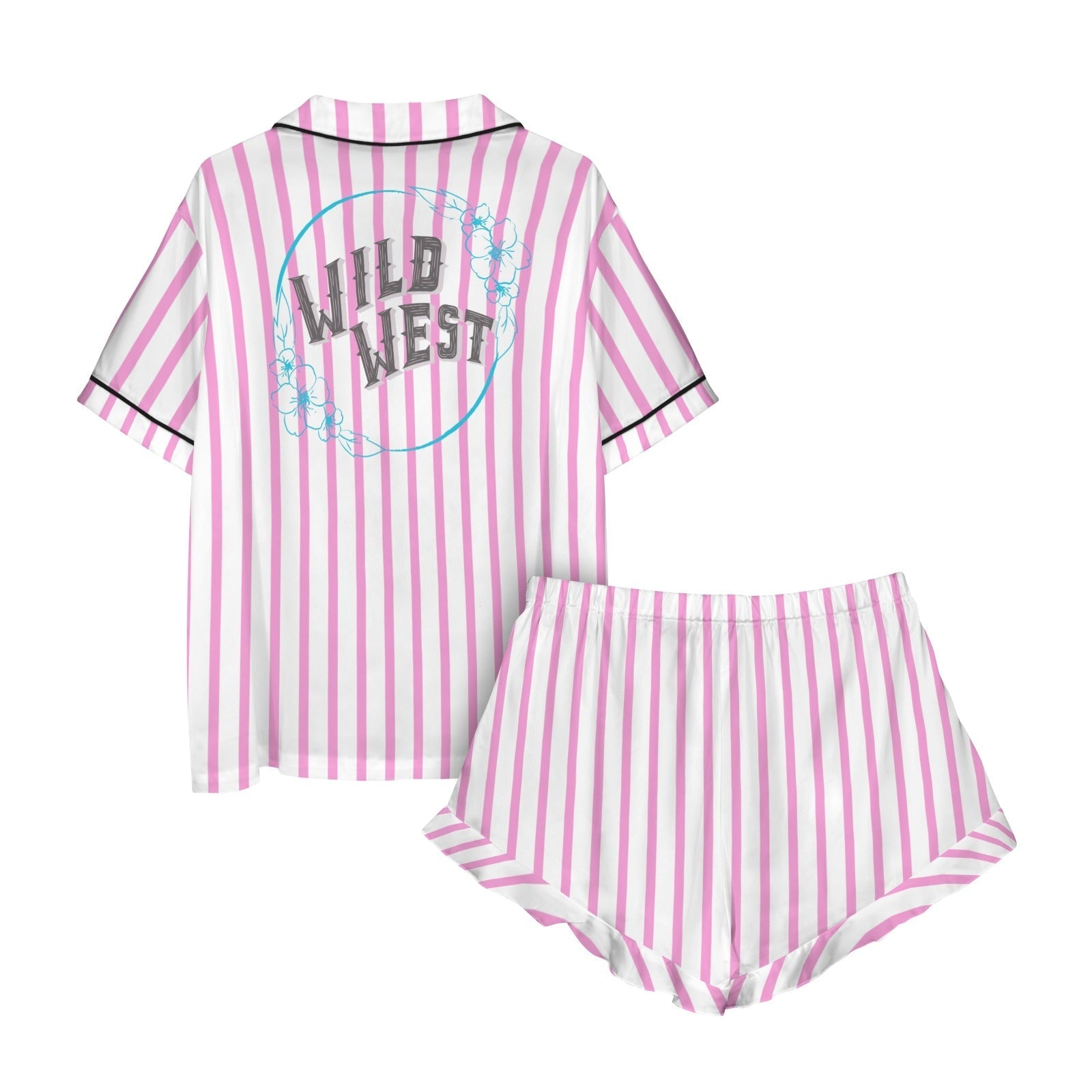 Baha Ranch Retro Pop Western Wild West Pink Pin Stripe Satin Pajamas Baha Ranch Western Wear