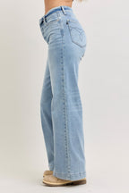 Judy Blue Mid Rise Retro Wide Leg Jeans with Fold-over Waistband