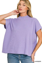 Zenana Viscose Mock Neck Short Sleeve Boxy Sweater