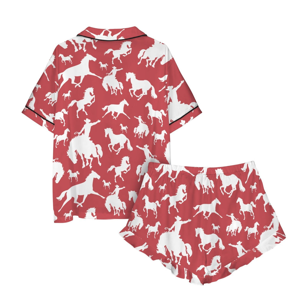Baha Ranch Red Bronc Satin Ruffle Western Pajama Set Baha Ranch Western Wear