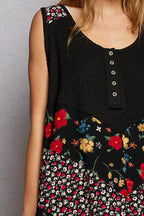 POL Round Neck Ribbed Tank with Woven Print Patch