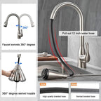 Single Handle High Arc Brushed Nickel Pull Out Kitchen Sink Faucet with 4 Spraying Modes,Single Level Stainless Steel with Pull Down Sprayer