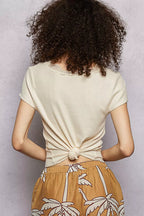 POL Round Neck Short Sleeve Crop T-Shirt with Lace Trim