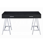Black High Gloss and Chrome 2-Drawer Writing Desk