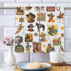Vintage Cowboy Collage Dish Towel Set of 2 Made in America Baha Ranch Western Wear