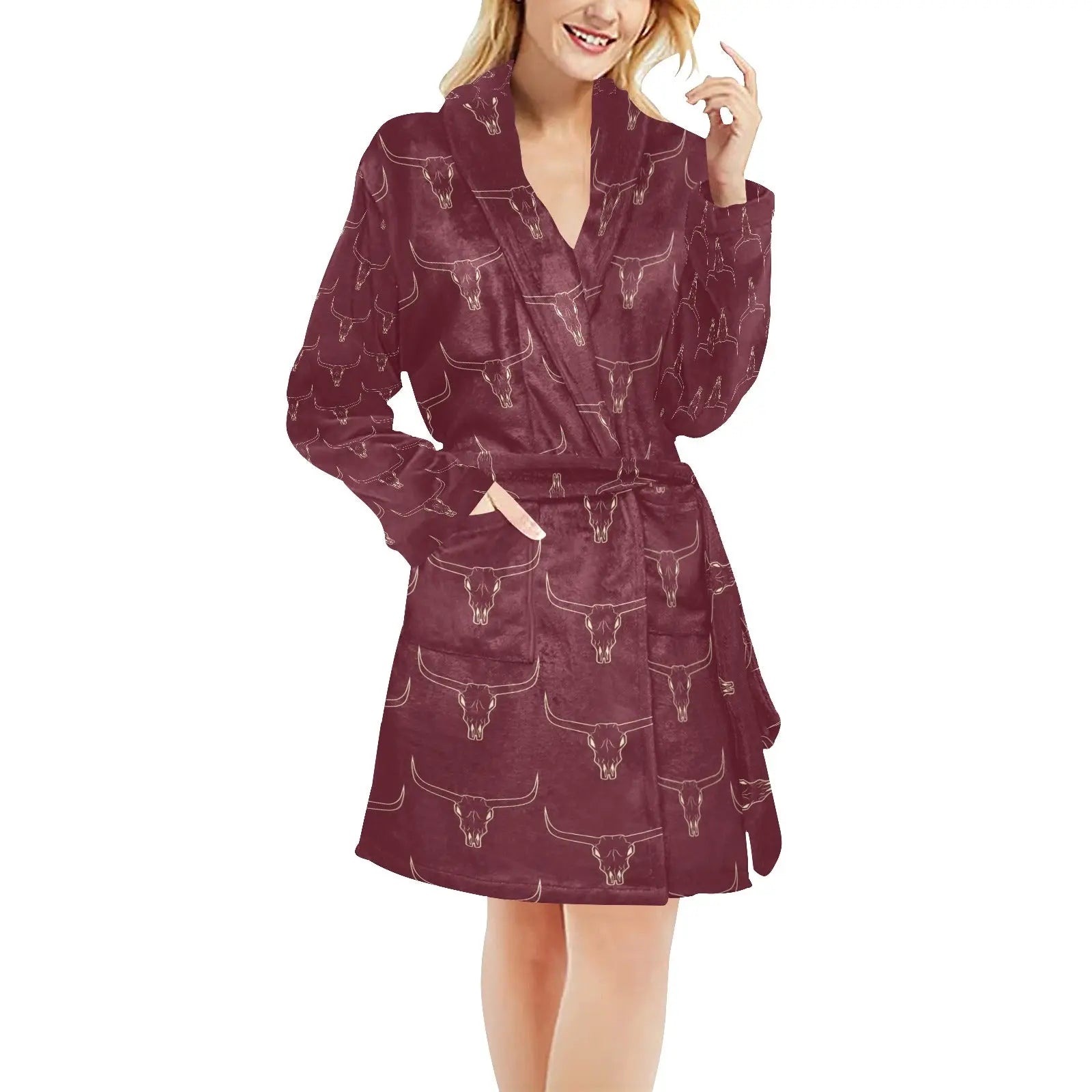Burgundy Longhorn Women's Western Bath Robe Baha Ranch Western Wear