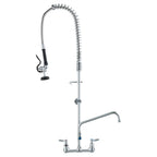 Commercial Faucet with Pre-Rinse Sprayer, 44' Height, 8' Center, 12' Swing Spout, Wall Mount Kitchen Sink Faucet, Brass Constructed Device with Pull Down Spray, for 1/2/3 Compartment Sink